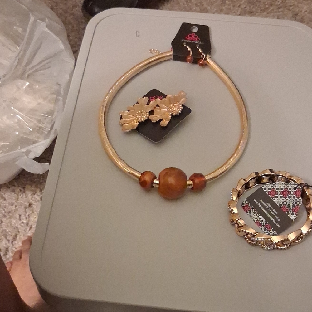 Paparazzi Gold and Brown Necklace Set